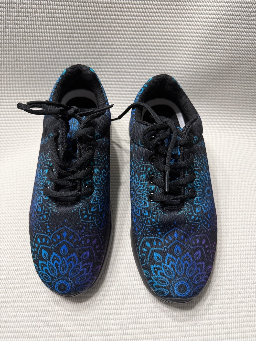 Women's Black Sneakers with Blue & Purple Floral Mandala Pattern